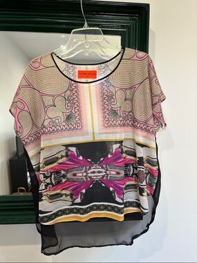 Clover Canyon Pink, Cream & Black Printed Sheer-Back Top